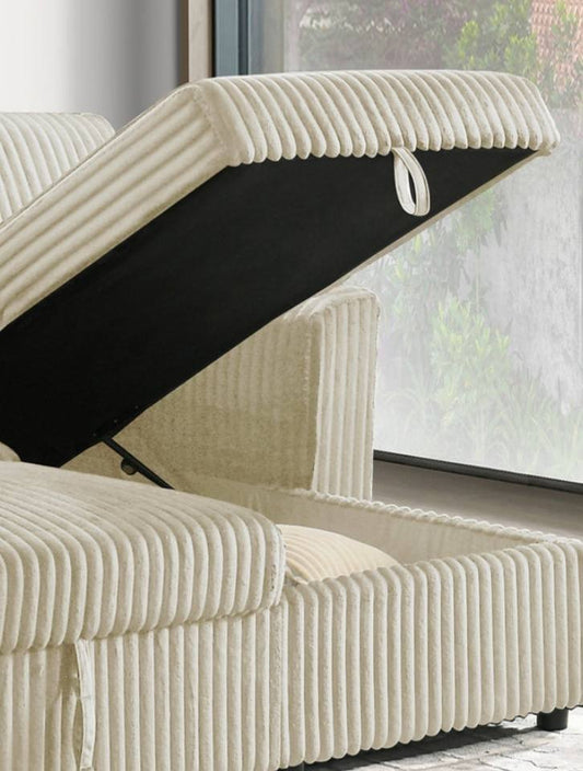 Corduroy bed with book shelves and storage Reversible Left or Right Hand Chaise