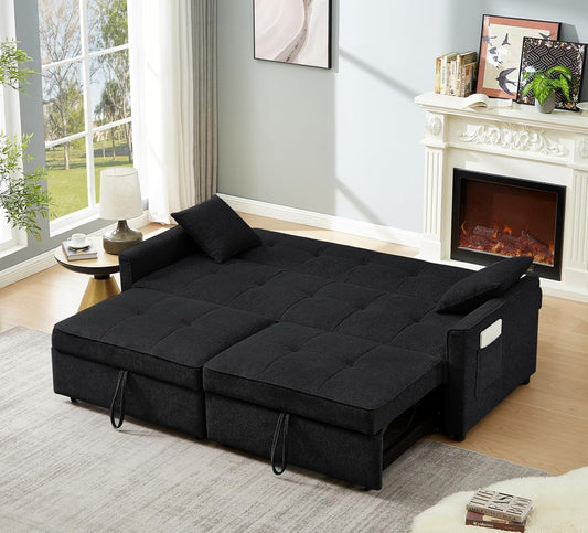 Sleeper Couch with Storage and Pull Out Bed, Oversized Loveseat Futon Sofa Hide-A-Bed Fold Out Couch for Living Room (Black)