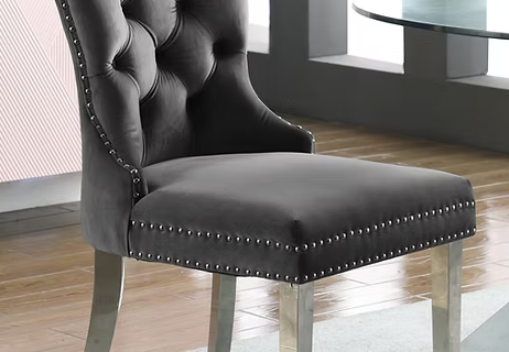 Meridian Furniture Carmen Collection Modern | Contemporary Velvet Upholstered Dining Chair with Button Tufting and Chrome Metal Legs, Set of 5