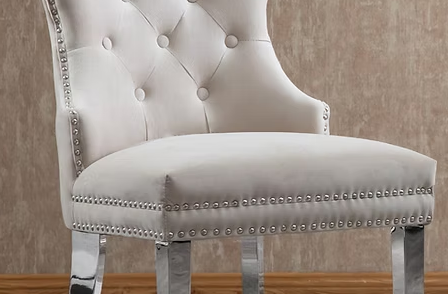 Velvet Upholstered Dining Chairs Set of 4, Wingback Dining Room Chairs with Button Tufted Back, Ring Pull Trim and Golden Stainless Steel Legs, Luxury Dining Chairs for Living Room Kitchen, Beige