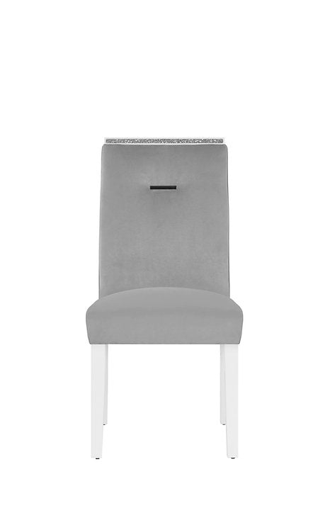 Monaco Glam 6-Piece Dining Set | High Gloss White Table with Silver Glitter Accents, Velvet Chairs & Matching Buffet