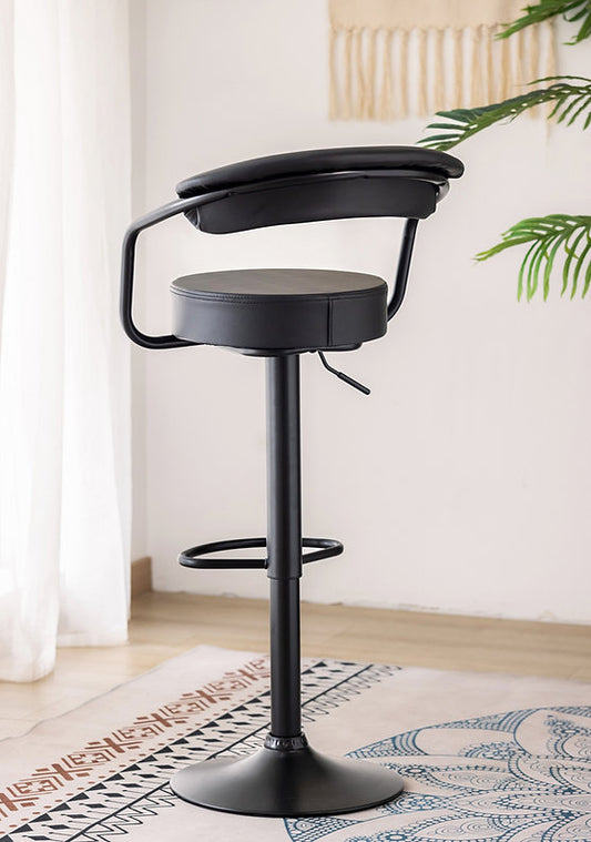 Ergonomic Swivel Bar Stool | Adjustable Height Gas Lift, Black PU & Curved Backrest