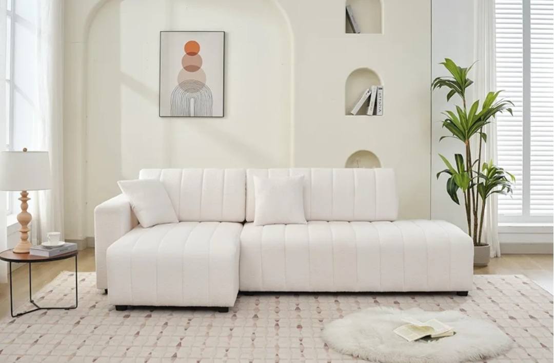 Lamb Wool Sectional Sofa With Chaise Right Hand Facing