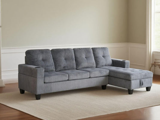 Conduroy sectional sofa with Cupholders Reversible Left or Right Hand Chaise