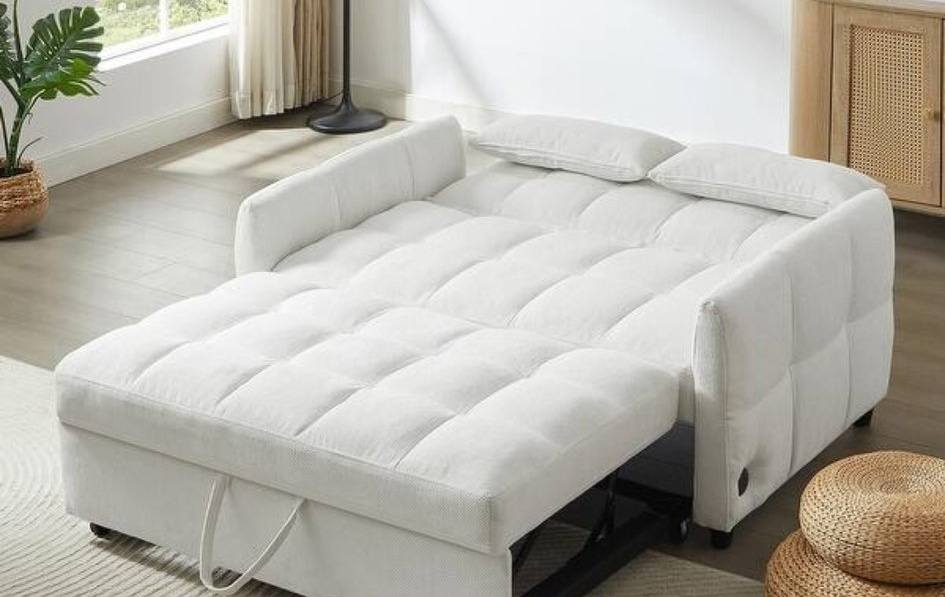 Loveseat Sleeper Sofa with Built-in 3 USB Ports, Adjustable Backrest Convertible Sofa Bed with Lumbar Pillows