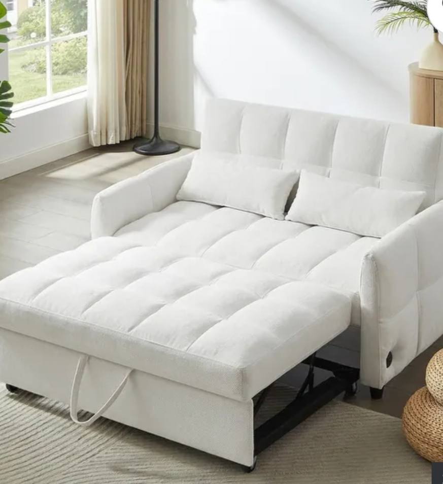 Loveseat Sleeper Sofa with Built-in 3 USB Ports, Adjustable Backrest Convertible Sofa Bed with Lumbar Pillows