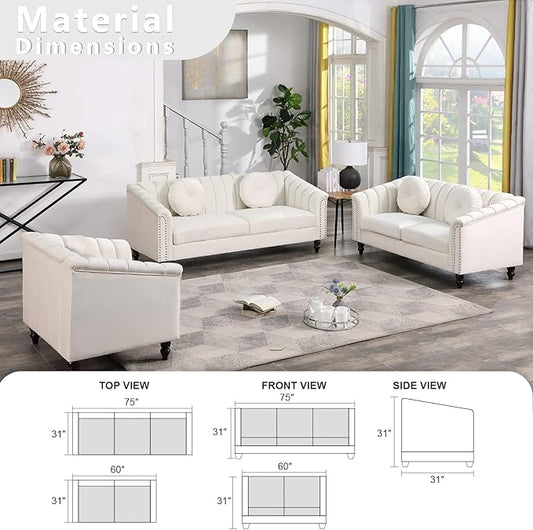 Contemporary Microfiber Fabric Sofa Set, Living Room Furniture Set, Couch Set for Living Room Furniture, Modern Office Sofa Sets Apply to Home and Office (White, Full Set)