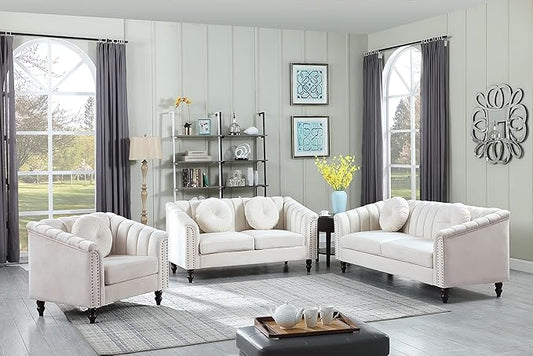 Contemporary Microfiber Fabric Sofa Set, Living Room Furniture Set, Couch Set for Living Room Furniture, Modern Office Sofa Sets Apply to Home and Office (White, Full Set)