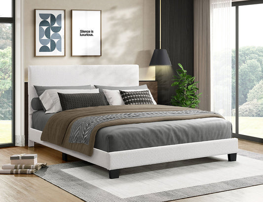 Modern Beige Bouclé Platform Bed (Double/Queen/King)