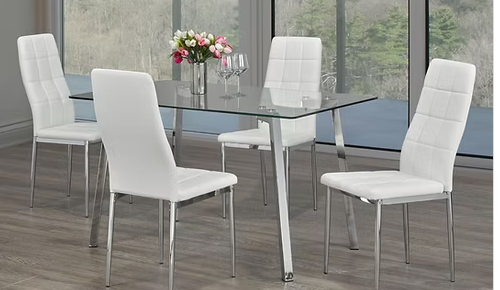 5 Piece Dining Room Table Set of 4 Black Glass Dining Table and 4 Black Pu Leather Chairs, Modern Small Kitchen Rectangular Table 120cm with Storage and 2 Black Chairs Space-Saving