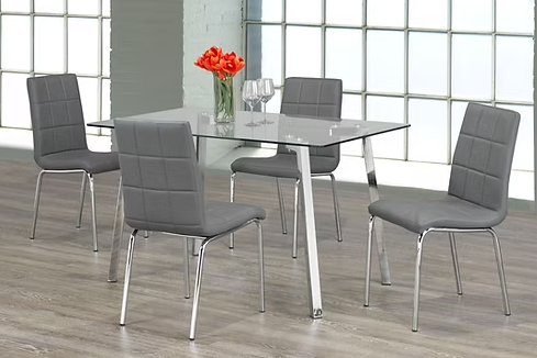 5 Piece Dining Room Table Set of 4 Black Glass Dining Table and 4 Black Pu Leather Chairs, Modern Small Kitchen Rectangular Table 120cm with Storage and 2 Black Chairs Space-Saving