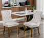 Velvet Upholstered Dining Chairs Set of 4, Wingback Dining Room Chairs with Button Tufted Back, Ring Pull Trim and Golden Stainless Steel Legs, Luxury Dining Chairs for Living Room Kitchen, Beige