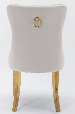 Velvet Upholstered Dining Chairs Set of 4, Wingback Dining Room Chairs with Button Tufted Back, Ring Pull Trim and Golden Stainless Steel Legs, Luxury Dining Chairs for Living Room Kitchen, Beige