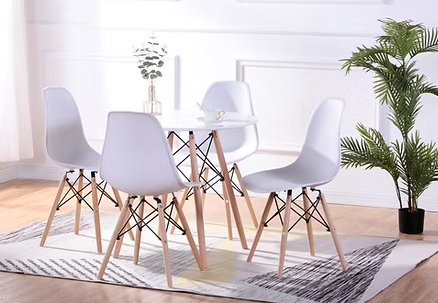 Round Dining Table Set for 4 People with Chair 5 Pieces Modern White Kitchen Table and 4 Chairs