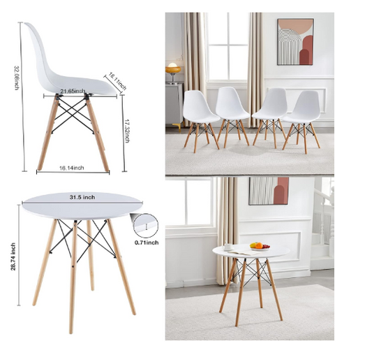 Round Dining Table Set for 4 People with Chair 5 Pieces Modern White Kitchen Table and 4 Chairs