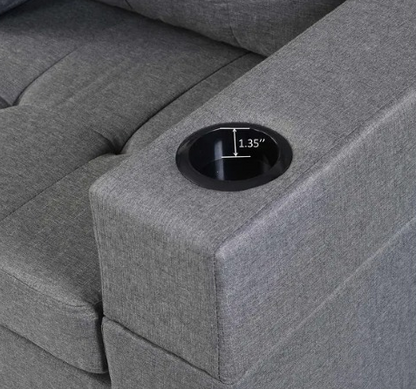 𝐒𝐞𝐜𝐭𝐢𝐨𝐧𝐚𝐥 𝐒𝐨𝐟𝐚 𝐒𝐞𝐭 𝐟𝐨𝐫 𝐋𝐢𝐯𝐢𝐧𝐠 𝐑𝐨𝐨𝐦 𝐰𝐢𝐭𝐡 𝐋 𝐒𝐡𝐚𝐩𝐞 𝐋𝐨𝐮𝐧𝐠𝐞, 𝐂𝐮𝐩 𝐇𝐨𝐥𝐝𝐞𝐫 𝐚𝐧𝐝 𝐋𝐞𝐟𝐭 𝐨𝐫 𝐑𝐢𝐠𝐡𝐭 𝐇𝐚𝐧𝐝 𝐂𝐡𝐚𝐢𝐬𝐞 𝐌𝐨𝐝𝐞𝐫𝐧 𝟒 𝐒𝐞𝐚𝐭-𝐆𝐫𝐚𝐲 𝐋𝐢𝐧𝐞𝐧 𝐅𝐚𝐛𝐫𝐢𝐜