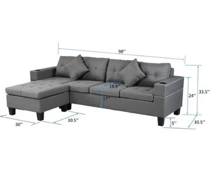 𝐒𝐞𝐜𝐭𝐢𝐨𝐧𝐚𝐥 𝐒𝐨𝐟𝐚 𝐒𝐞𝐭 𝐟𝐨𝐫 𝐋𝐢𝐯𝐢𝐧𝐠 𝐑𝐨𝐨𝐦 𝐰𝐢𝐭𝐡 𝐋 𝐒𝐡𝐚𝐩𝐞 𝐋𝐨𝐮𝐧𝐠𝐞, 𝐂𝐮𝐩 𝐇𝐨𝐥𝐝𝐞𝐫 𝐚𝐧𝐝 𝐋𝐞𝐟𝐭 𝐨𝐫 𝐑𝐢𝐠𝐡𝐭 𝐇𝐚𝐧𝐝 𝐂𝐡𝐚𝐢𝐬𝐞 𝐌𝐨𝐝𝐞𝐫𝐧 𝟒 𝐒𝐞𝐚𝐭-𝐆𝐫𝐚𝐲 𝐋𝐢𝐧𝐞𝐧 𝐅𝐚𝐛𝐫𝐢𝐜