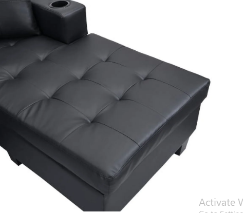 L Shaped Couch Faux Leather Sectional Couch Upholstered 4 Pieces Sofas for Living Room with Chaise, Ottoman with Storage for Office and Small Apartment, Black