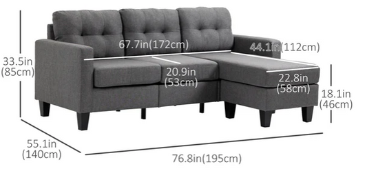 3-Seater Sectional Sofa with Ottoman & Changeable Chaise, Dark Grey