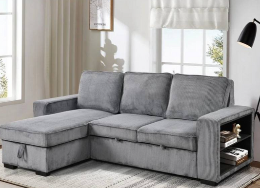 Modern Sofa L-Shaped Sectional Sofa Pull Out SofaBed Convertible Sleeper Sofa Bed with Storage Chaise & USB Port & Cup Holder for Living Room