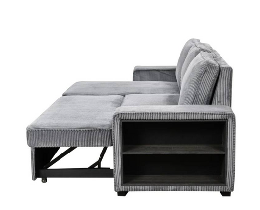 Modern Sofa L-Shaped Sectional Sofa Pull Out SofaBed Convertible Sleeper Sofa Bed with Storage Chaise & USB Port & Cup Holder for Living Room