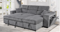 Grey Coutrage Fabric Pull Out Sectional Sofa Bed With Storage, Adjustable Headrests, & Cup Holders
