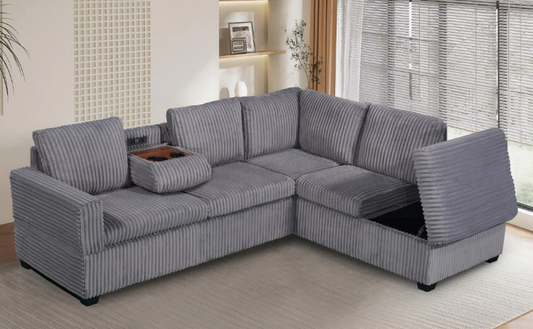 Upgrade your living space with our premium beige velvet corduory with USB Port and cupholders