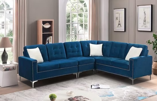 Elevate your living space with this sophisticated velvet sectional sofa, expertly crafted to accommodate six seats.