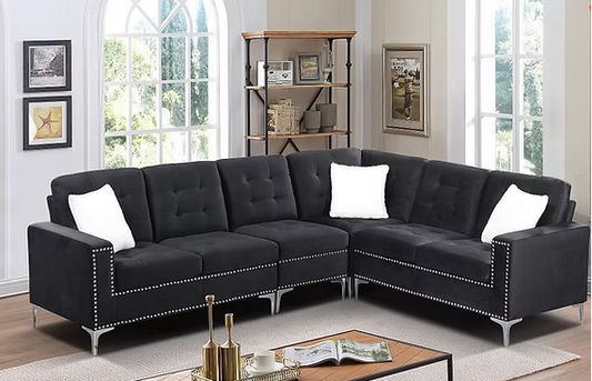 Elevate your living space with this sophisticated velvet sectional sofa, expertly crafted to accommodate six seats.
