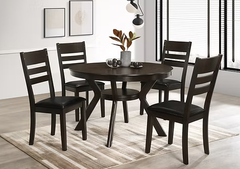 Table with Storage Shelf Ladder Back Chairs with Metal Nailhead Trim Dark Brown PU Upholstered Cushion Seats Made from Exotic Wood and Wood Veneers  Espresso