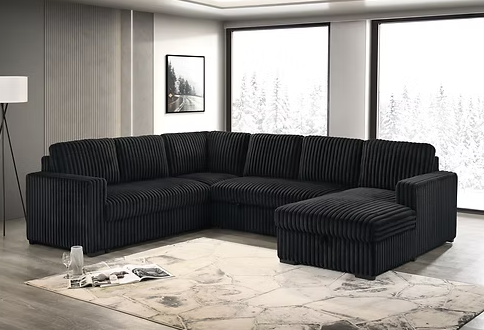 Left Hand Facing Chaise Plush Cushions for Comfort Large Lift-Up Storage Bench Compartment Fur Curduroy Fabric