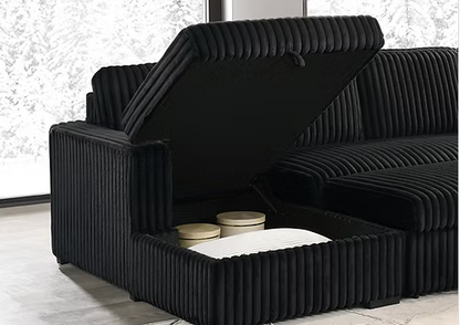 Left Hand Facing Chaise Plush Cushions for Comfort Large Lift-Up Storage Bench Compartment Fur Curduroy Fabric