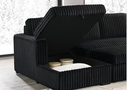 Left Hand Facing Chaise Plush Cushions for Comfort Large Lift-Up Storage Bench Compartment Fur Curduroy Fabric