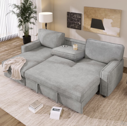 Bonzy Home Convertible Sleeper Sofa Pull Out Sofa Beds with Storage Cup Holders Chaise Convertible