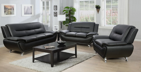 Black Leather Gel 3PC Sofa Set Contemporary Modern Living Room Furniture