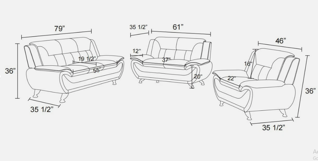 Black Leather Gel 3PC Sofa Set Contemporary Modern Living Room Furniture