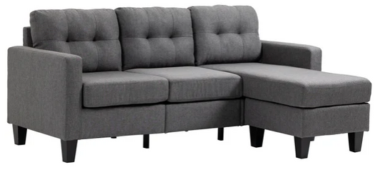 3-Seater Sectional Sofa with Ottoman & Changeable Chaise, Dark Grey
