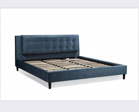 Corliving Modern Upholstered Tufted Double Bed Platform Bed Frame with Wooden Slat Support, Easy Assembly, Blue