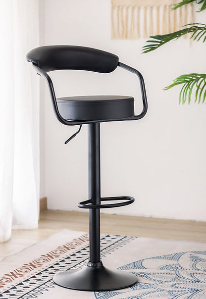 Ergonomic Swivel Bar Stool | Adjustable Height Gas Lift, Black PU & Curved Backrest